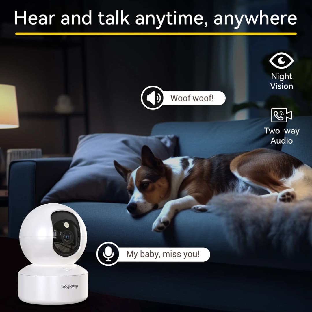 كاميرا Boykeep للحيوانات الأليفة بدقة 2K، تطبيق هاتف، 5G/2.4GHz WiFi، أمان داخلي للرضع، دوران 360 درجة، صوت ثنائي الاتجاه، رؤية ليلية - 3