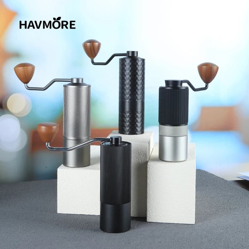 مطحنة قهوة يدوية محدثة HAVMORE احترافية من الفولاذ المقاوم للصدأ قابلة للتعديل بتصميم ماسي لطحن حبوب القهوة