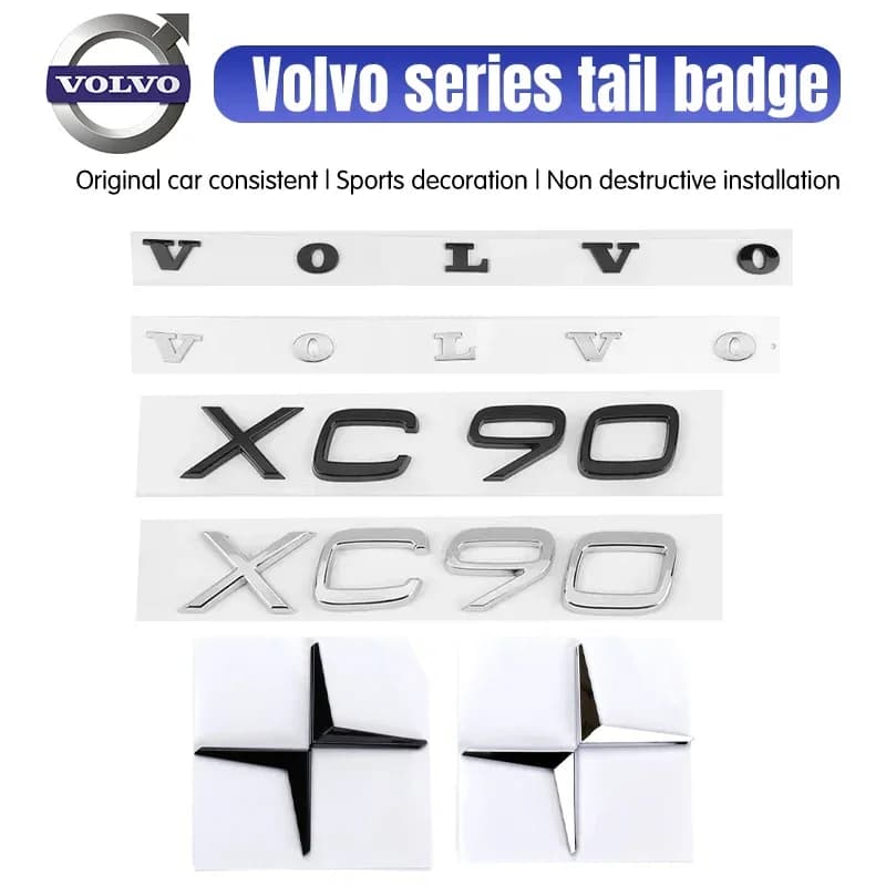 New Glossy Black Trunk Emblem Badge w/Silver Lettering for Volvo Xc60 Xc90 V40 V60 S60 V50 V90 S80 C40 XC40 V70 XC70 C30 C70 EX9 - 2