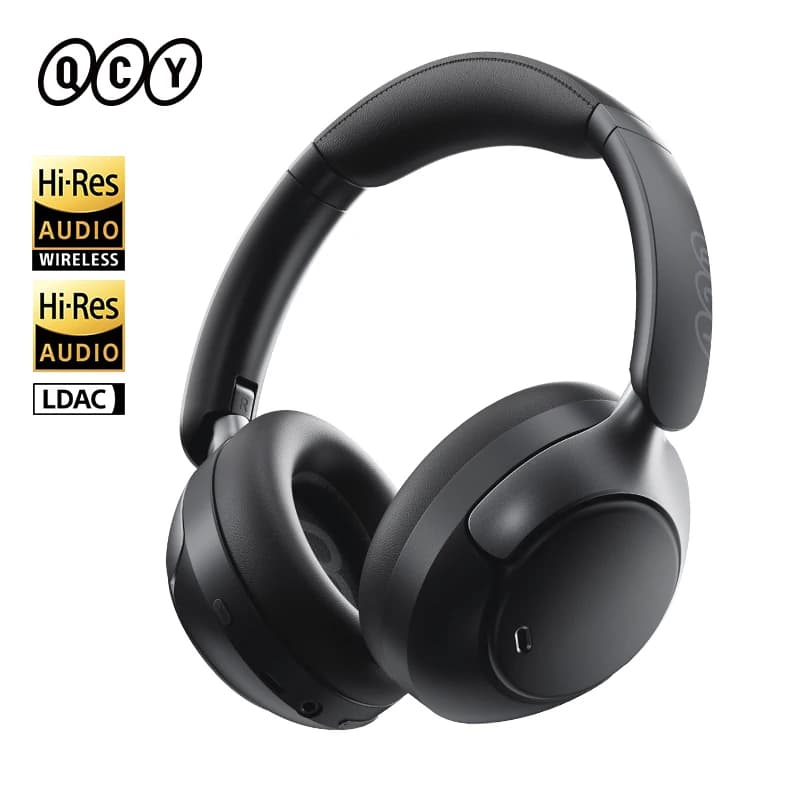 سماعة رأس QCY H3 Pro ANC لاسلكية مع صوت عالي الدقة وصوت محيطي مع تقنية LDAC وإلغاء ضوضاء 50dB وسماعة أذن فوق الأذن مع اتصال مزدوج