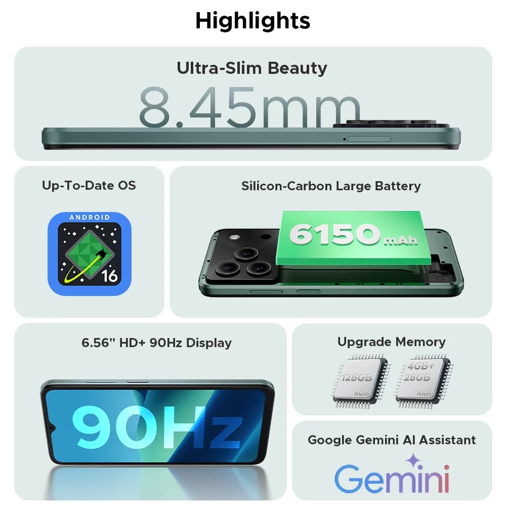 هاتف ذكي DOOGEE Note56 Pro، إصدار عالمي، أندرويد 16، بطارية 6150 مللي أمبير، شاشة 6.56 بوصة 90 هرتز، 32 جيجابايت/128 جيجابايت، NFC - 2