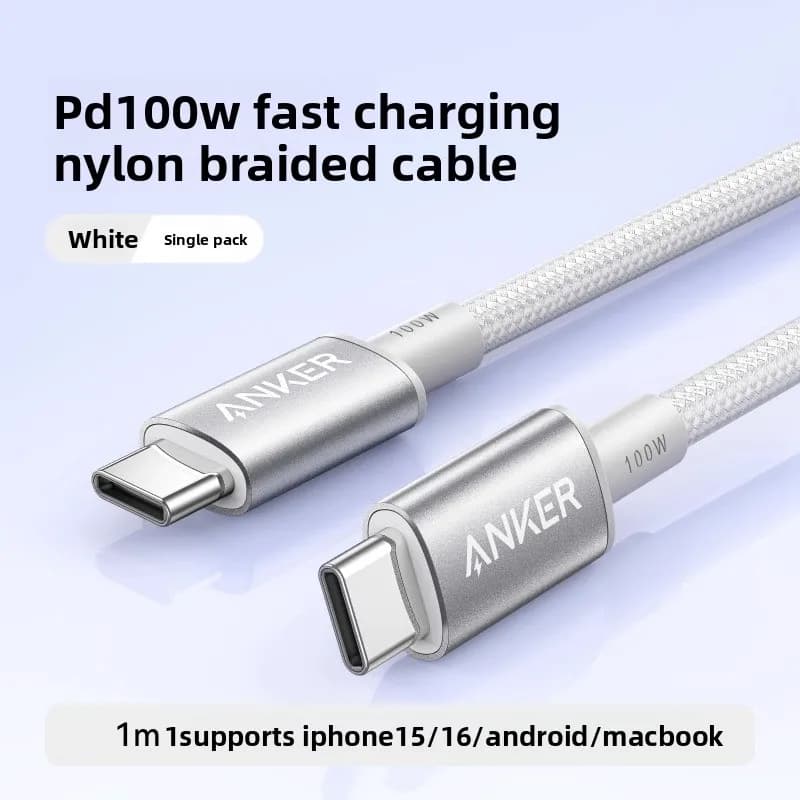 كابل شحن Anker USB-C إلى USB-C، 100 واط، شحن سريع، كابل بيانات PD، كابل شاحن Type C لأجهزة Samsung وXiaomi وMacBook والأجهزة اللوحية - 5