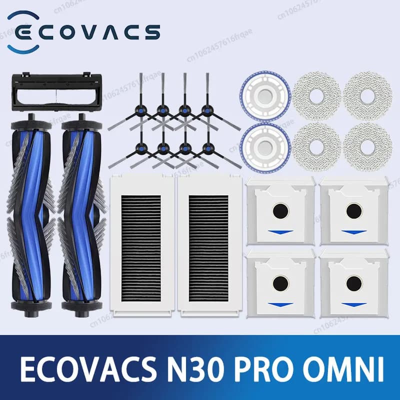 ملحقات مكنسة روبوت ECOVACS Deebot N30 PRO OMNI، فرشاة جانبية رئيسية، قماش تنظيف، فلتر HEPA، كيس غبار، قطع غيار