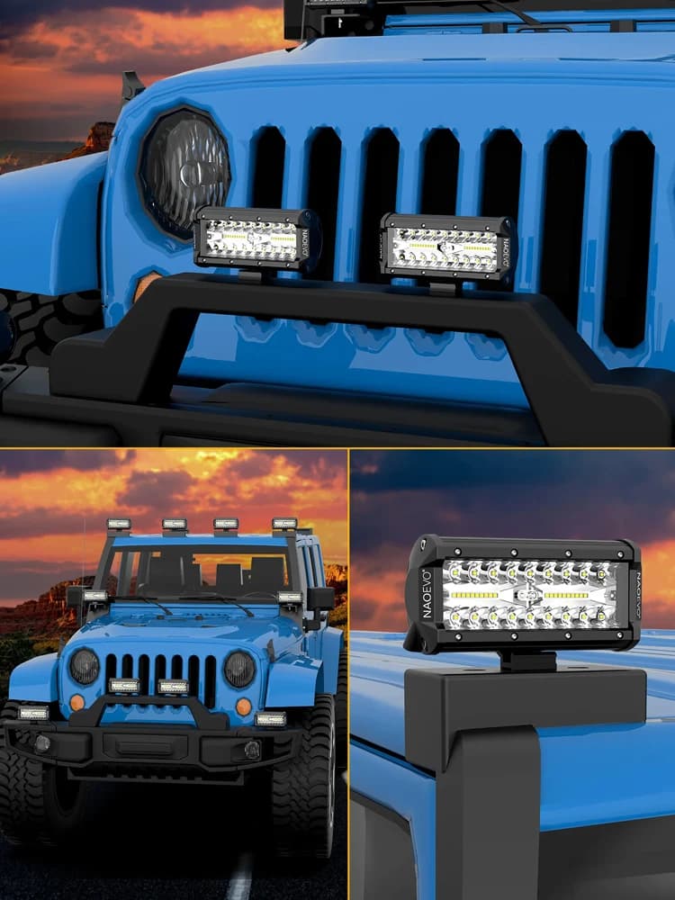 NAOEVO 7 inch LED Light Bar 240W 24000LM 4x4 Offroad Spot Flood Combo Fog LED White Yellow Work Lights for Truck Boat UTV ATV - 5