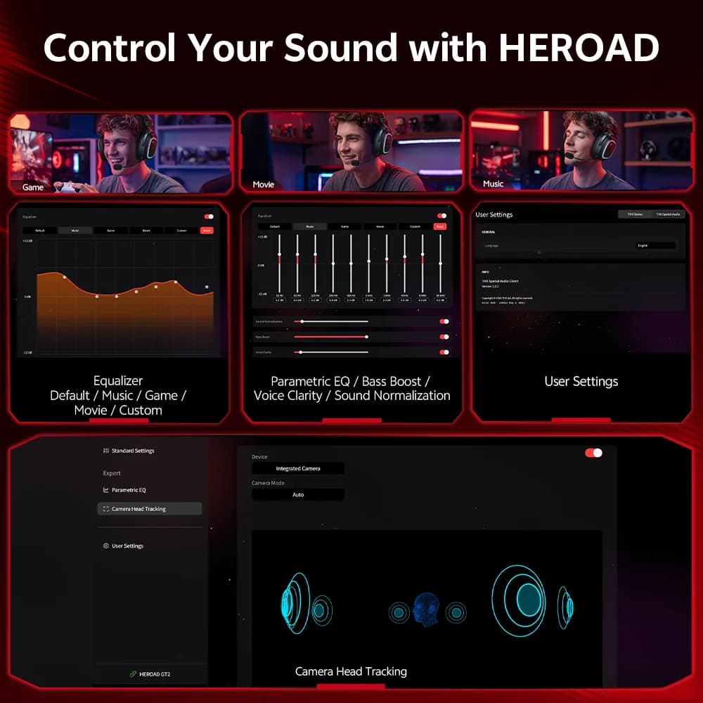 سماعات الرأس اللاسلكية Heroad GT2 للألعاب من QCY مع صوت مكاني THX و7.1.4 وثلاثة أوضاع RGB و3 ميكروفونات ENC - 6