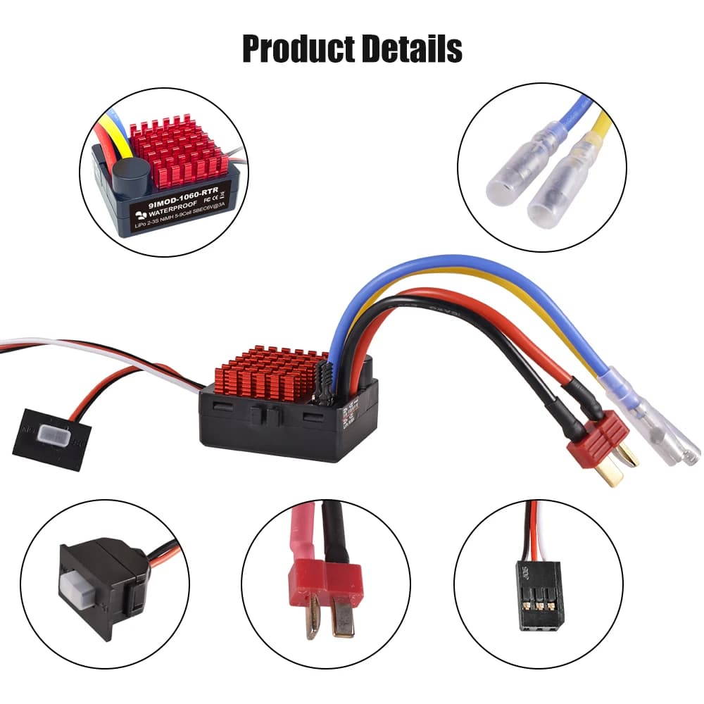 منظم سرعة إلكتروني ESC 60A مقاوم للماء، RTR 1060، 6V/3A BEC، 2-3S، لسيارات وزواحف وقوارب RC 1/10 و1/12، متوافق مع محوري SCX10 TRX4 TRX6 D90 540 550 750 - 4