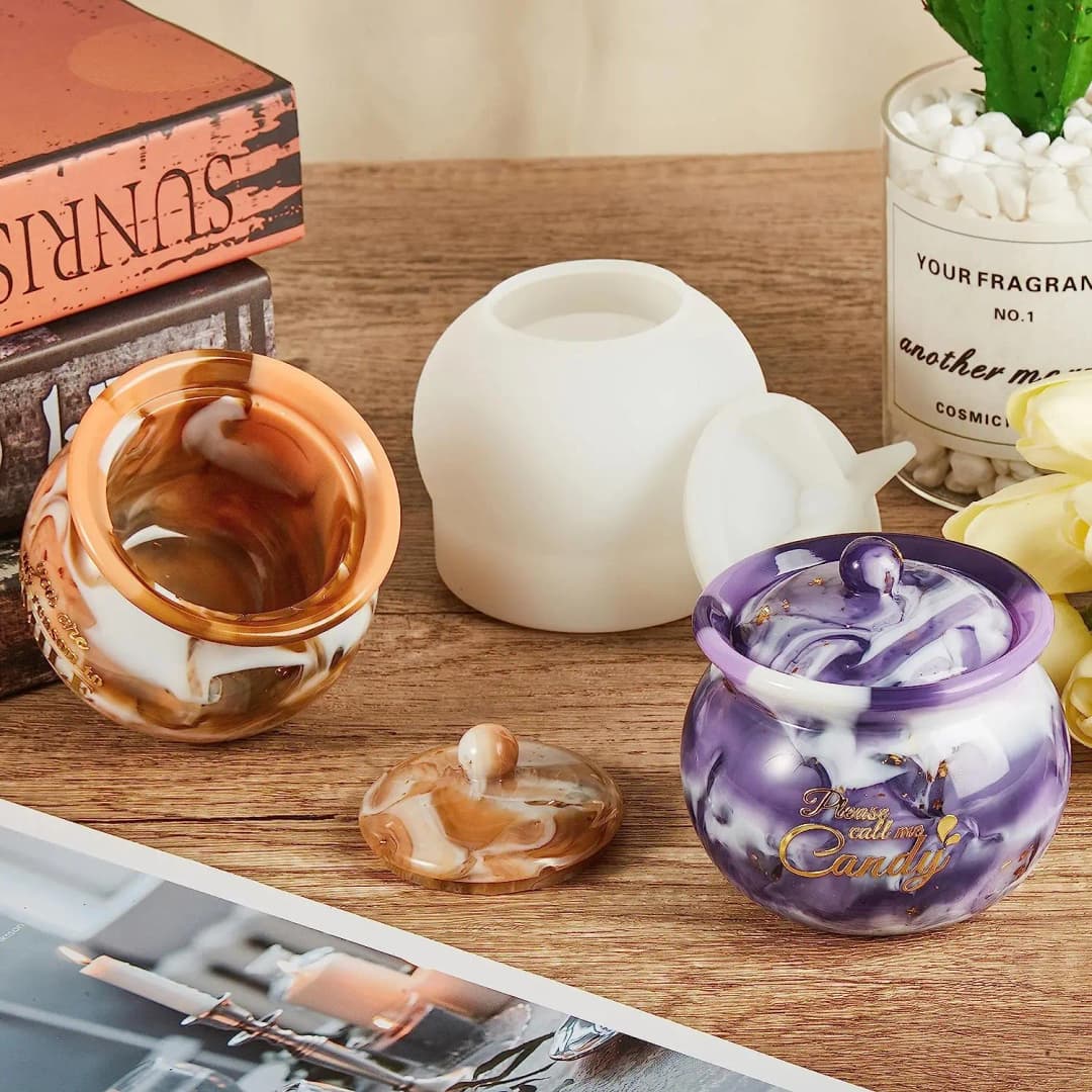 Jars Resin Molds, Jar Silicone Molds with Lid, Epoxy Resin Casting Molds Jar Molds for Storage Box,Candy Jewelry Container - 6