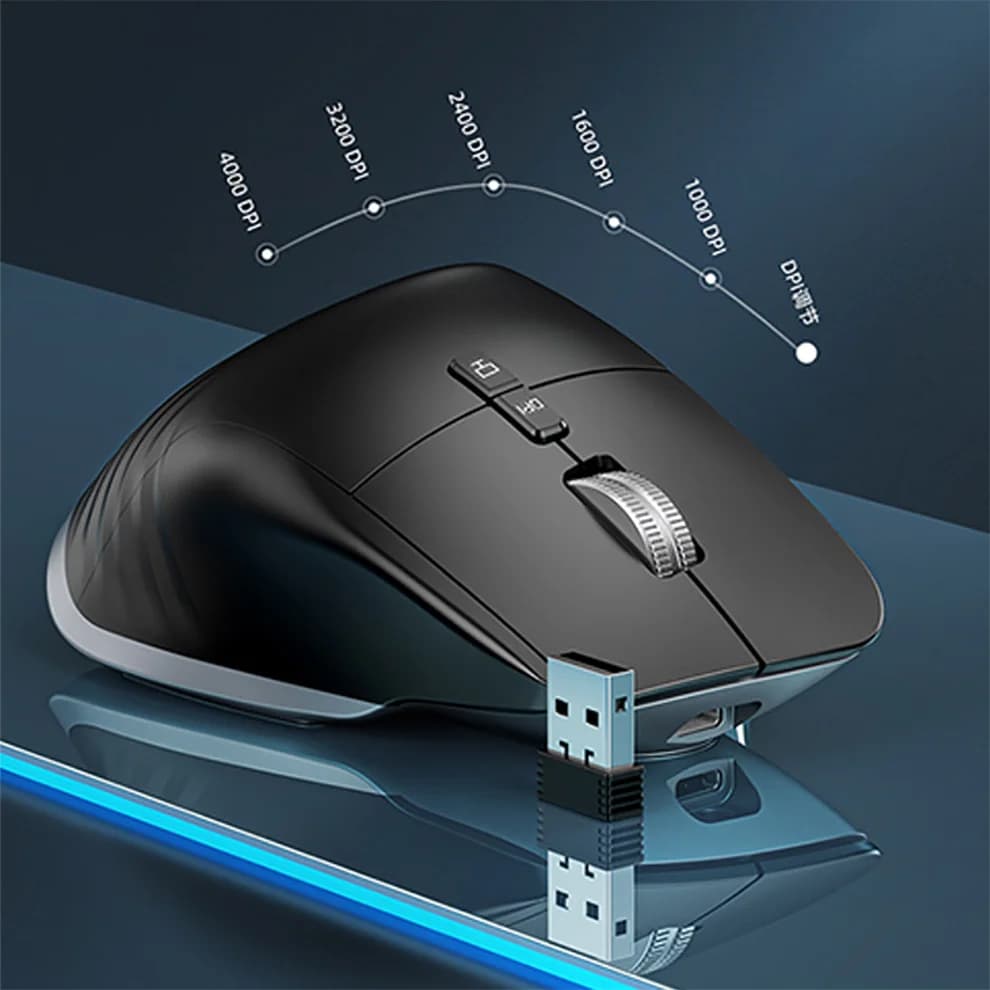 ماوس لاسلكي بلوتوث +2.4G قابل لإعادة الشحن 12 لون RGB LED ماوس ألعاب مريح للاعبي الكمبيوتر المحمول آيباد - 5