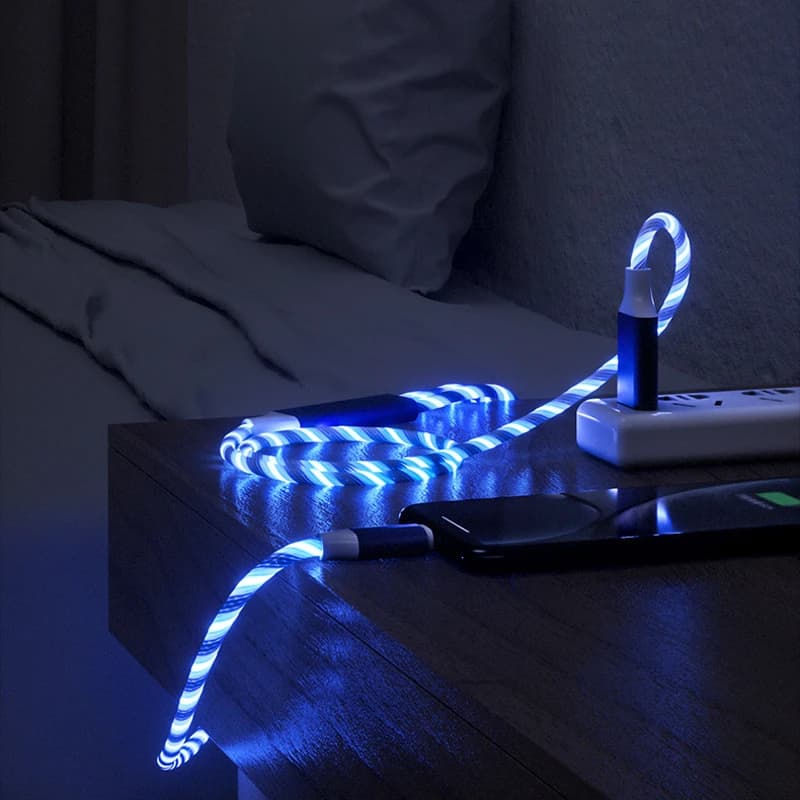 كابل شحن هاتف محمول مضيء، كابلات شحن بإضاءة LED، شاحن مايكرو يو إس بي من نوع C لهواتف Samsung وXiaomi وiPhone 14 و13 - 5