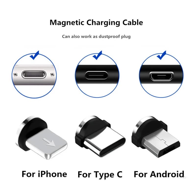قابس كابل مغناطيسي صغير متوافق مع USB/Type C/iPhone، مهايئ شحن سريع لأجهزة Android - 2
