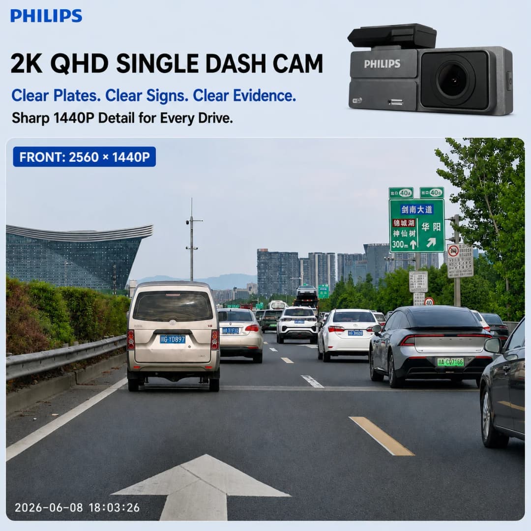 PHILIPS Dash Cam F04 2k Mini Car Camera With 1.47 Inch Ips Screen Wifi App Control Night Vision 24h Parking Monitor Car Dvr - 2