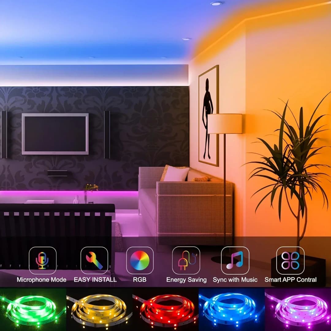 شريط إضاءة الألعاب الذكي RGB LED مع إضاءة عيد الميلاد USB ومزامنة الموسيقى وشريط مرن للتحكم عن بُعد عبر التطبيق لغرفة الألعاب وإضاءة خلفية التلفزيون - 5