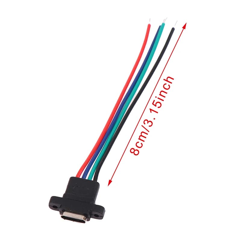 منفذ USB 3.1 Type C 4 دبوس مقاوم للماء مع ثقب مسمار، واجهة شحن سريعة مع كابل - 6