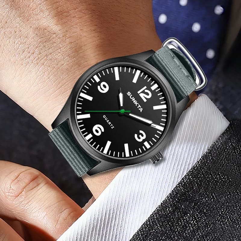 ساعة ليج Sunkta الفاخرة الجديدة للرجال، حزام نايلون عسكري، مقاومة للماء، مناسبة للرياضات الخارجية، ساعة يد كوارتز - 5