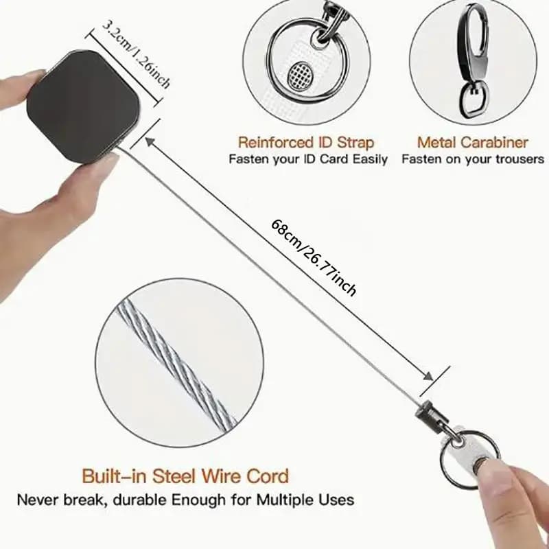 Heavy Duty Retractable Metal Wire Keychain Pull Badge Reel ID Lanyard Name Tag Card Badge Holder Reel Key Ring Outdoor Tool Gift - 6