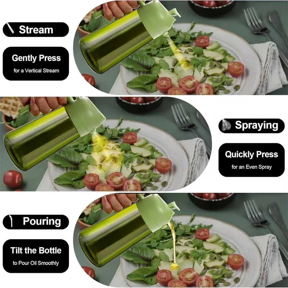 470 ml Oil Sprayer for Cooking,2-in-1 Olive Oil Dispenser and Oil Spray Bottle,Oil Spray with Stickers,Thick Glass Spray Bottle - 2