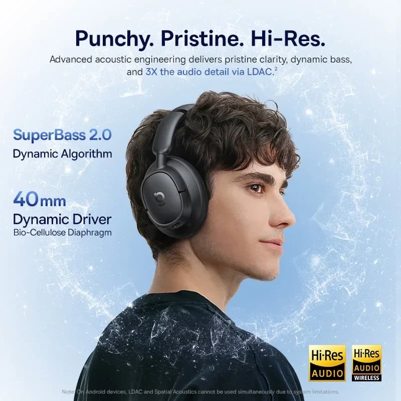 Baseus EH10 NC ANC Wireless Headphones 45dB Adaptive Hybrid Noise Cancelling Headsets Hi-Res LDAC Headphone Bluetooth 6.0 80Hrs - 3