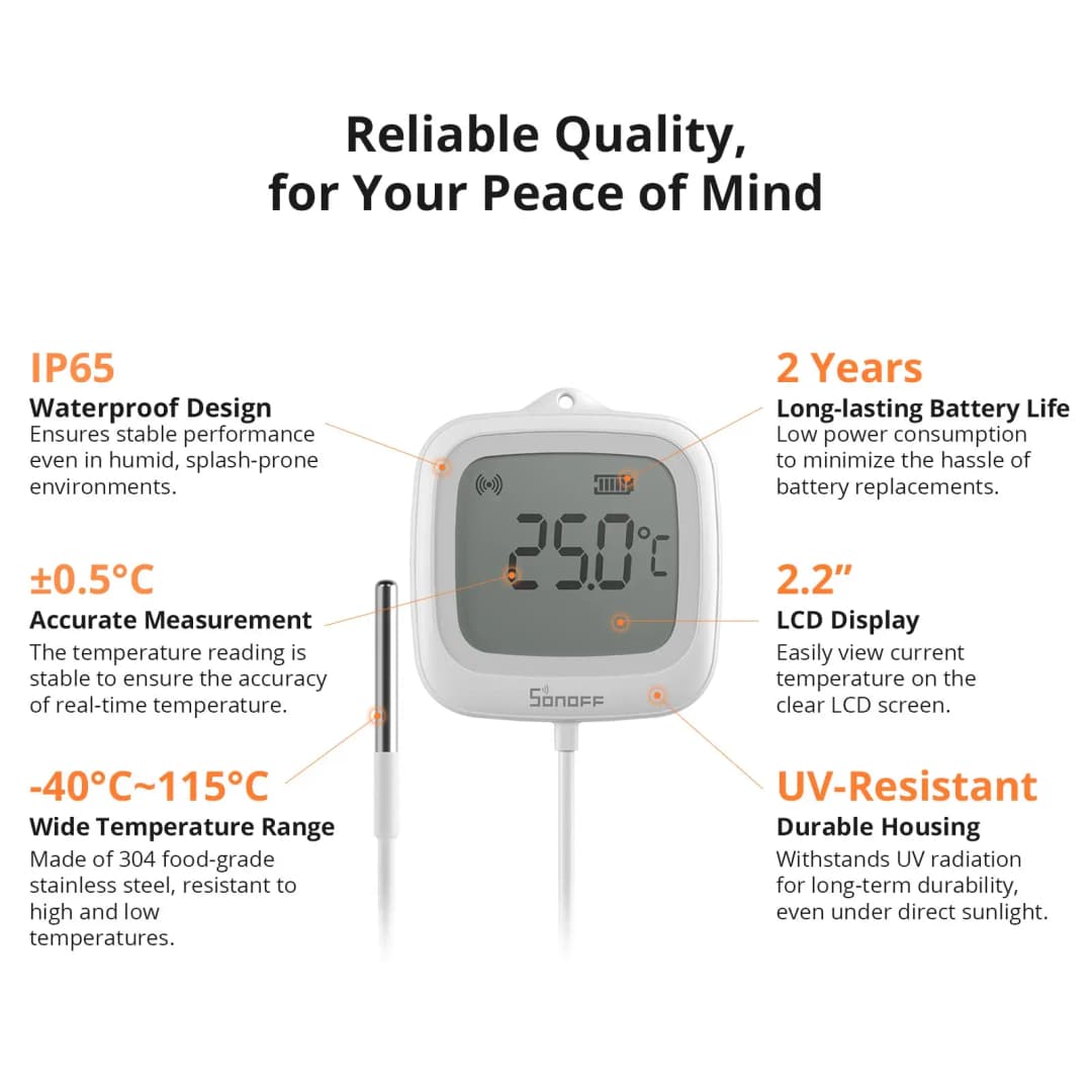 مقياس حرارة ذكي SONOFF SNZB-02LD Zigbee3.0 بشاشة LCD مع مسبار مقاوم للماء IP65 للثلاجة وحوض السمك وقبو النبيذ عبر ZBBridge-P - 3