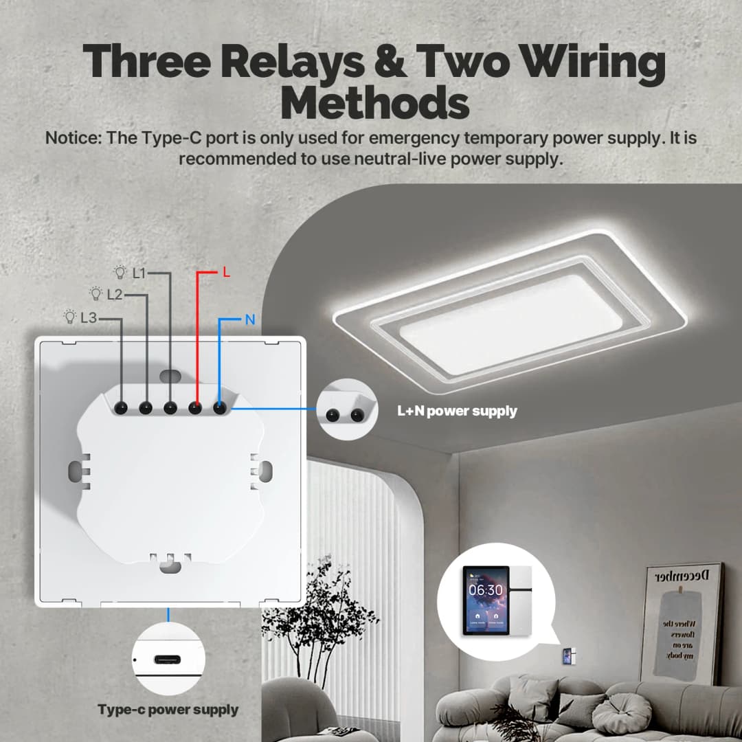 لوحة تحكم ذكية MOES Tuya WiFi شاشة لمس 3.5 بوصة، 3 مرحلات وأزرار، تحكم عن بعد بالأشعة تحت الحمراء، مركز بلوتوث Sigmesh، أتمتة منزلية - 5