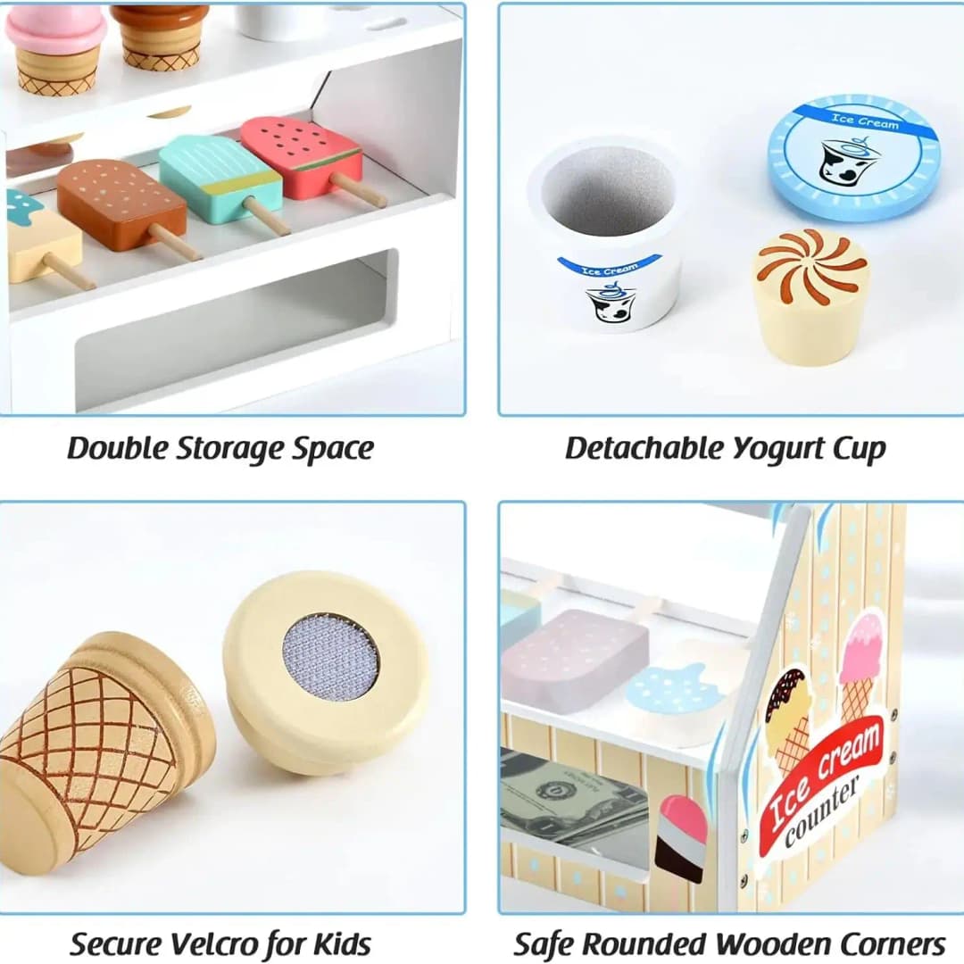Ice Cream Counter Playset For Kids Montessori Pretend Play Food Toys Kitchen Accessories With Coin Role Play For Kids Girls Boys - 5