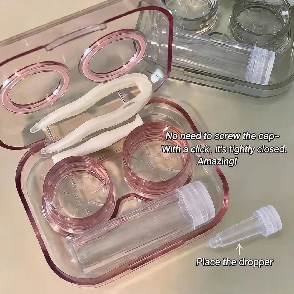 KLASSNUM Cute Contact Lens Case Travel Accessories Portable Transparent Eye Care Kit Mini Minimalist Integrated Companion Box - 4
