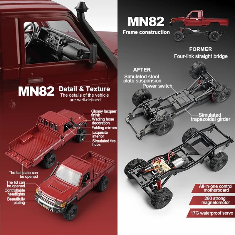 ZWN MN82 سيارة Rc كلاسيكية 1:12 مع إضاءة LED، محاكاة كاملة، LC79، 4WD، تحكم عن بعد، مركبة لاقط، نموذج لعبة - 2