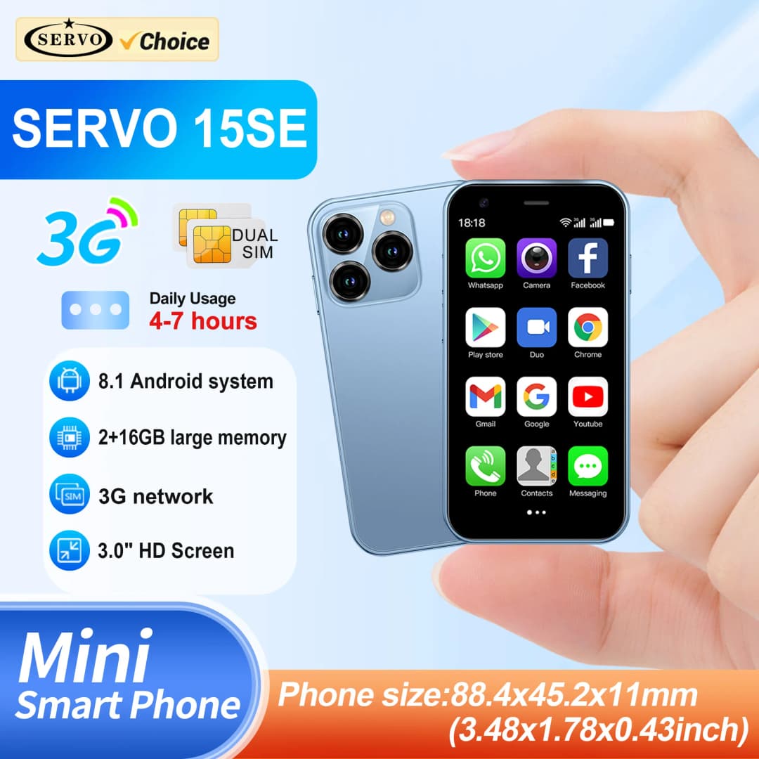 هاتف ذكي صغير SERVO 15SE، نظام أندرويد، واي فاي، متجر Play، شاشة 3.0 بوصة، هاتف ذكي صغير الحجم، Dual SIM