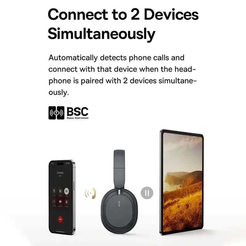 Baseus Bowie D05 Wireless Headphone Bluetooth 5.3 Earphone HIFI Level Headset 40mm Driver Foldable Over Ear Headphone 70H Time - 5