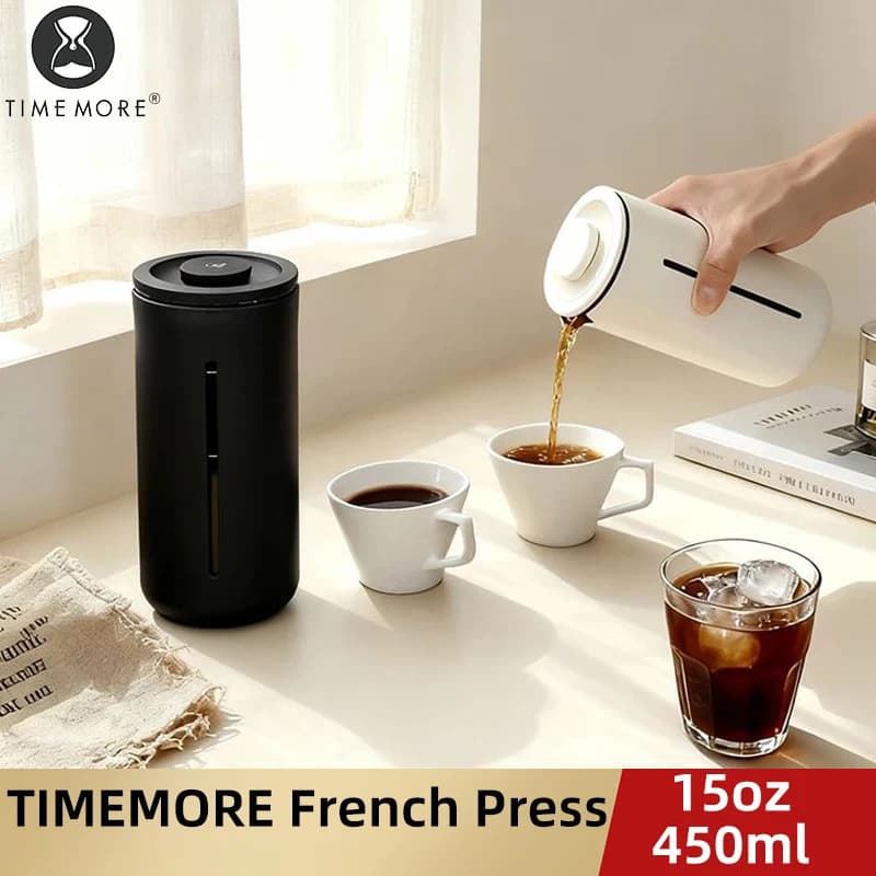 مكبس قهوة فرنسي من TIMEMORE، صانع قهوة وشاي، سعة 450 مل، 15 أونصة، شبكة من الفولاذ المقاوم للصدأ عالية الكثافة، زجاج مقاوم للحرارة