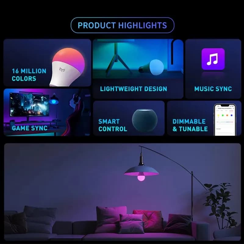 مصباح Yeelight الذكي LED W4 Lite E27 تحكم عن بعد BLE+WIFI 800lm 8W 2700-6500K إضاءة خزانة منزل ذكي متوافق مع Homekit جوجل أليكسا - 6