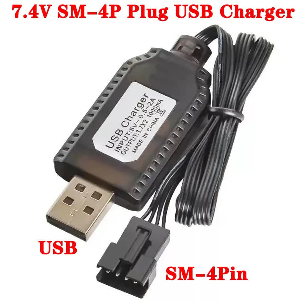 كابل شحن يو إس بي لسيارة قارب ألعاب كهربائية RC، بطارية ليثيوم أيون SM-4P، 7.4V (3.7V x2)