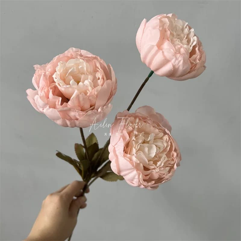3heads peony cored peony artificial flower fake rose wedding living room decoration - 3