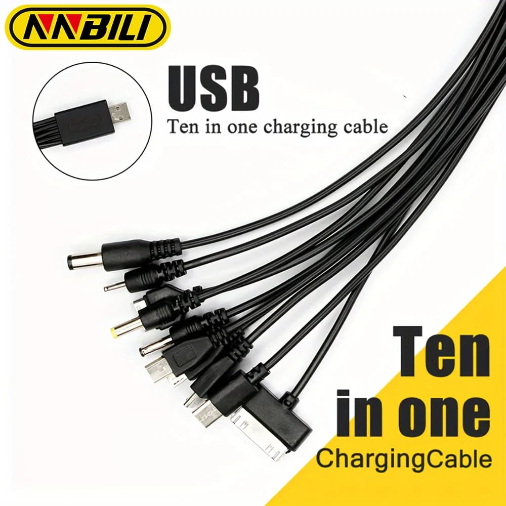 كابل USB عالمي 10 في 1 من NNBILI كابل شحن متعدد متوافق مع سماعة بلوتوث متعددة للهاتف الخلوي ومشغل MP3