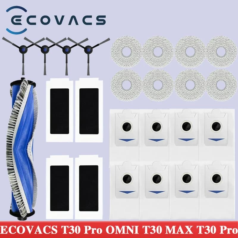 قطع غيار مكنسة روبوتية ECOVACS T30 PRO OMNI / T30S PRO / YEEDI M12 Pro+ كيس غبار فرشاة جانبية رئيسية فلتر ممسحة اكسسوارات