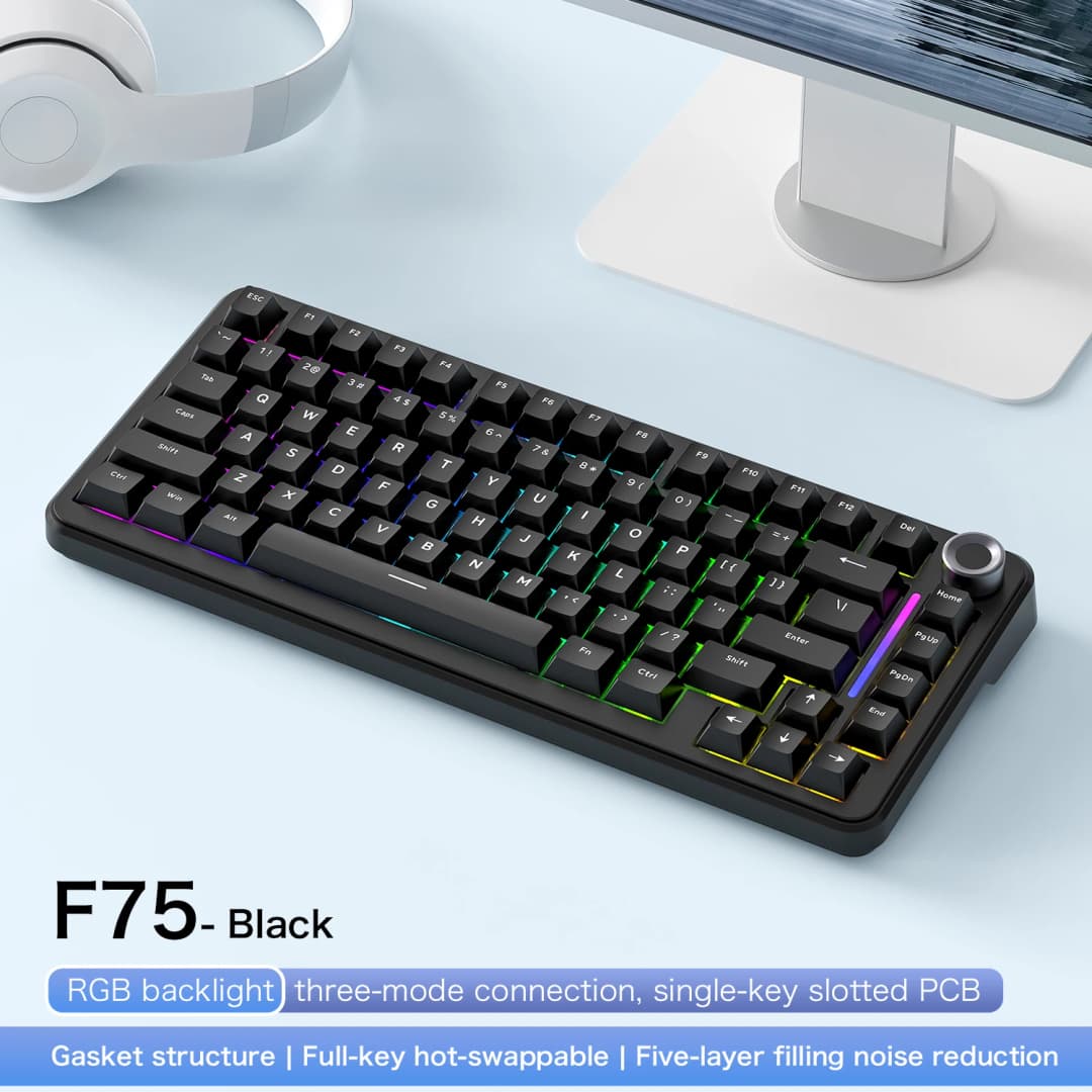 75% Hot Swap Gaming Keyboard Wireless FREEWOL F75 RGB Mechanical Keyboard with Metal Knobs AULA F75 Same Model,Tri-Mode,4000 mAh - 2