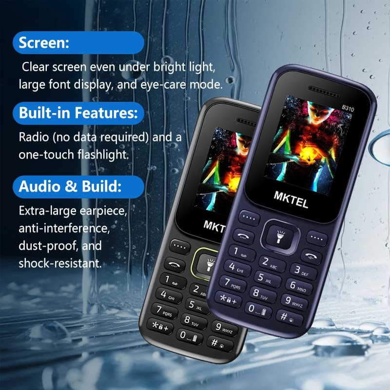 هاتف B310 بشاشة 1.77 بوصة، هاتف ذو شريحتين، معالج SC6531E، بلوتوث، راديو FM، مشغل MP3، كشاف، بطارية 800mAh، هاتف أساسي مفتوح - 4