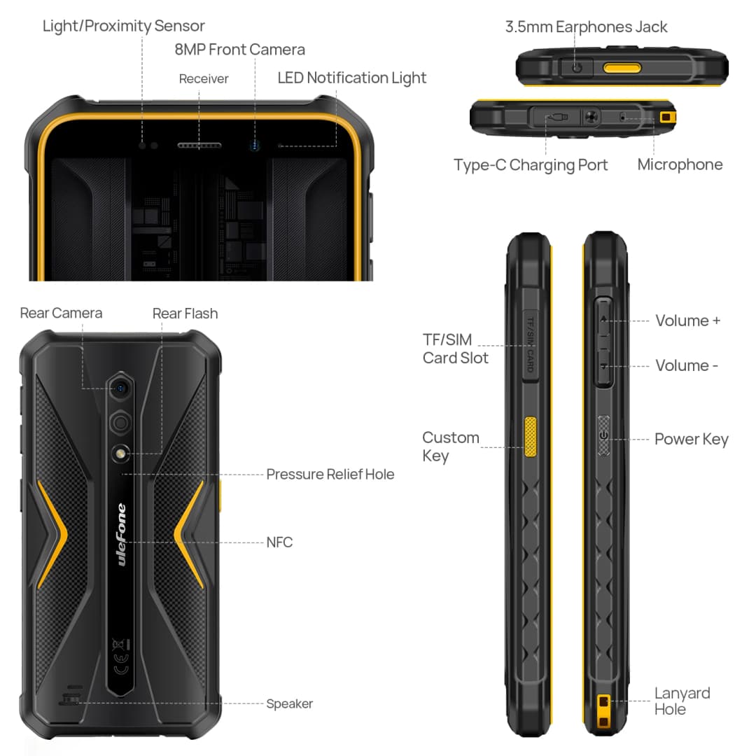 Ulefone Armor X12 Pro，Android 13 ，Up to 8GB+64GB ，4860mAh，13MP 5.45"4G NFC， Global Version，Dual 4G VoLTE，3-Card Slot - 5