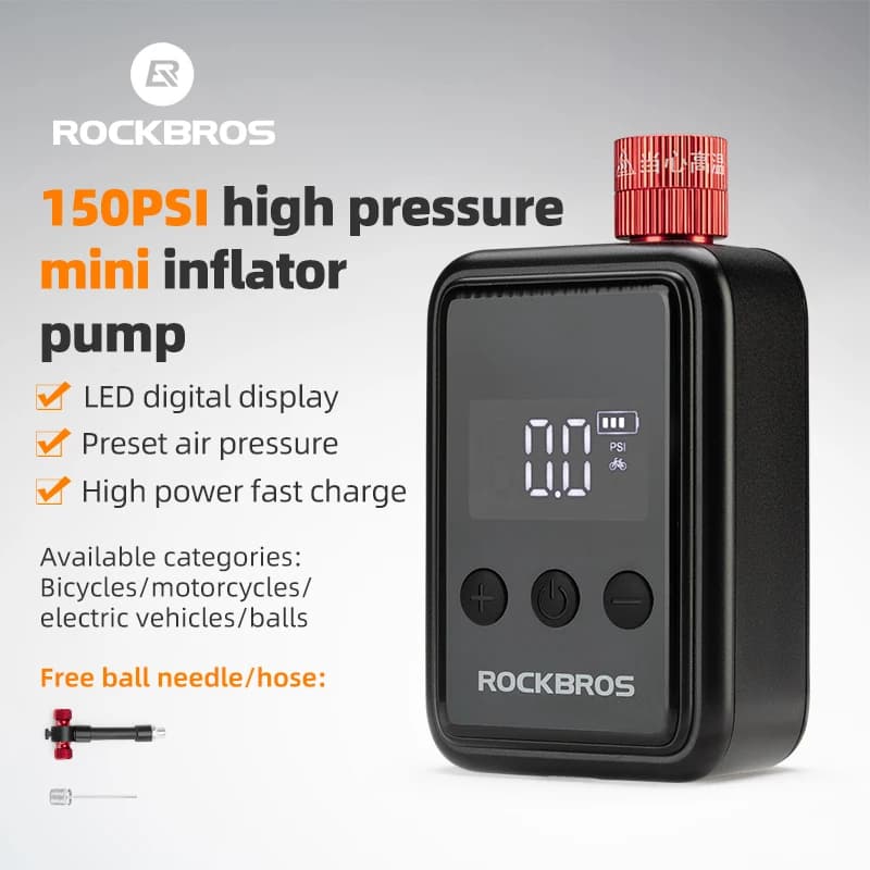 مضخة هواء كهربائية محمولة للدراجات من ROCKBROS، 150 PSI، مضخة جيب مع ضغط رقمي، كومبريسور صغير قابل لإعادة الشحن بسرعة، منفاخ إطارات