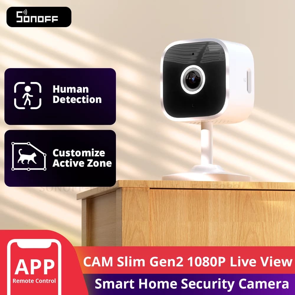 SONOFF CAM Slim Gen2 كاميرا أمان منزلية ذكية 1080P كشف حركة الإنسان رؤية ليلية تسجيل فيديو تلقائي