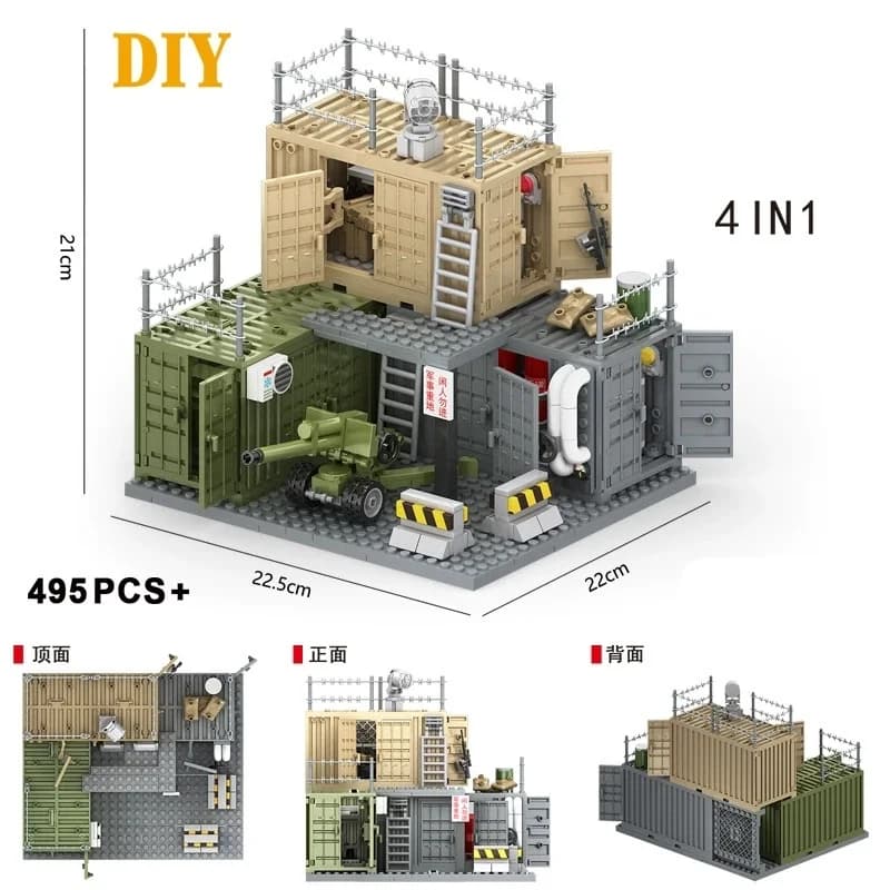 Militarys Scene Container Camp Arsenal Defense Watchtowers Command Posts Bases Police Stands Building Blocks Model Sets Bricks - 5