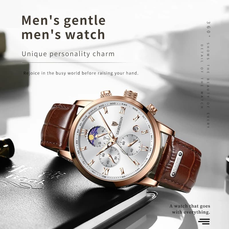 LIGE Casual Men Watch Luxury Leather Waterproof Sport Quartz Wristwatch Chronograph Military Watch for Men Relogio Masculino - 5