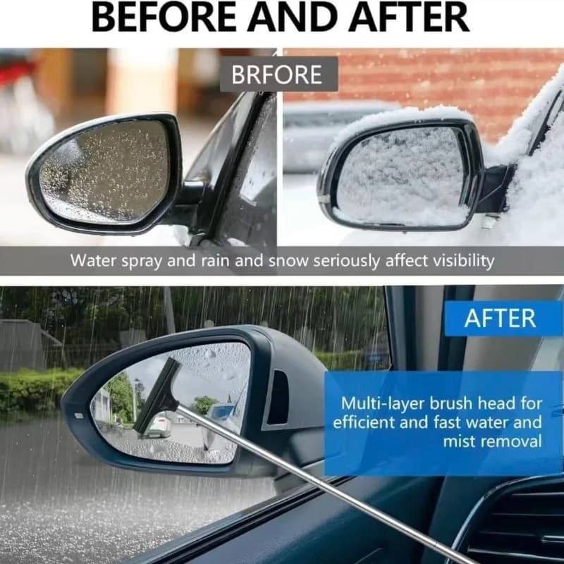 Car Rearview Mirror Wiper Cleaning Tool Auto Glass Mist Cleaner Scraper Car Accessories Handle Telescopic Window Cleaning Brush - 5