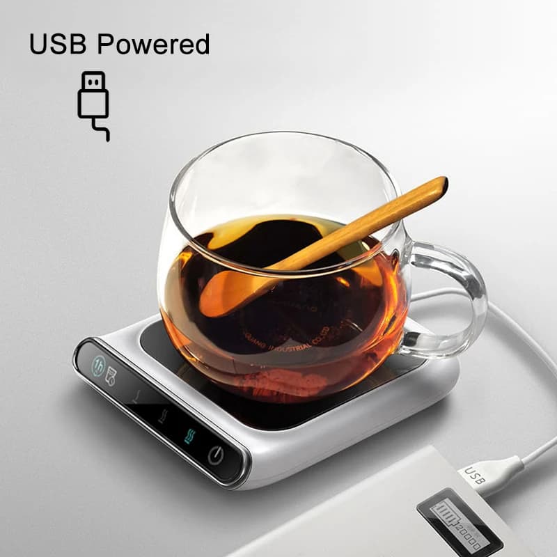 حصيرة تسخين أكواب صغيرة محمولة مع منفذ USB - 3 إعدادات تسخين حتى 100 درجة مئوية - 6
