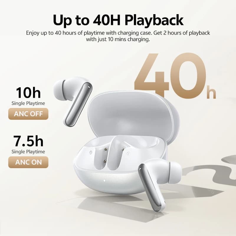 سماعة أذن بلوتوث لاسلكية QCY Melobuds N20 BH25HT20A إصدار 6.0 - عزل ضوضاء متكيف -50dB، مشغلات 13 ملم، 6 ميكروفونات، مكالمات عالية الدقة، عمر بطارية 40 ساعة - 6