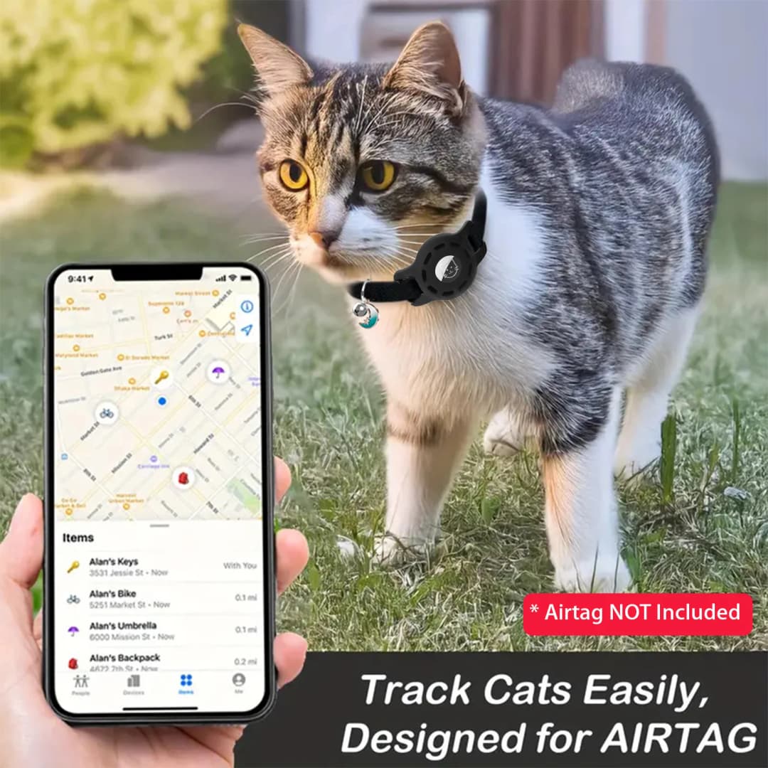 Fashion Airtag Pet Collar Adjustable Elastic Nylon Puppy Cat Collar with Bell Anti-lost GPS Tracker Case（No tracker included） - 2
