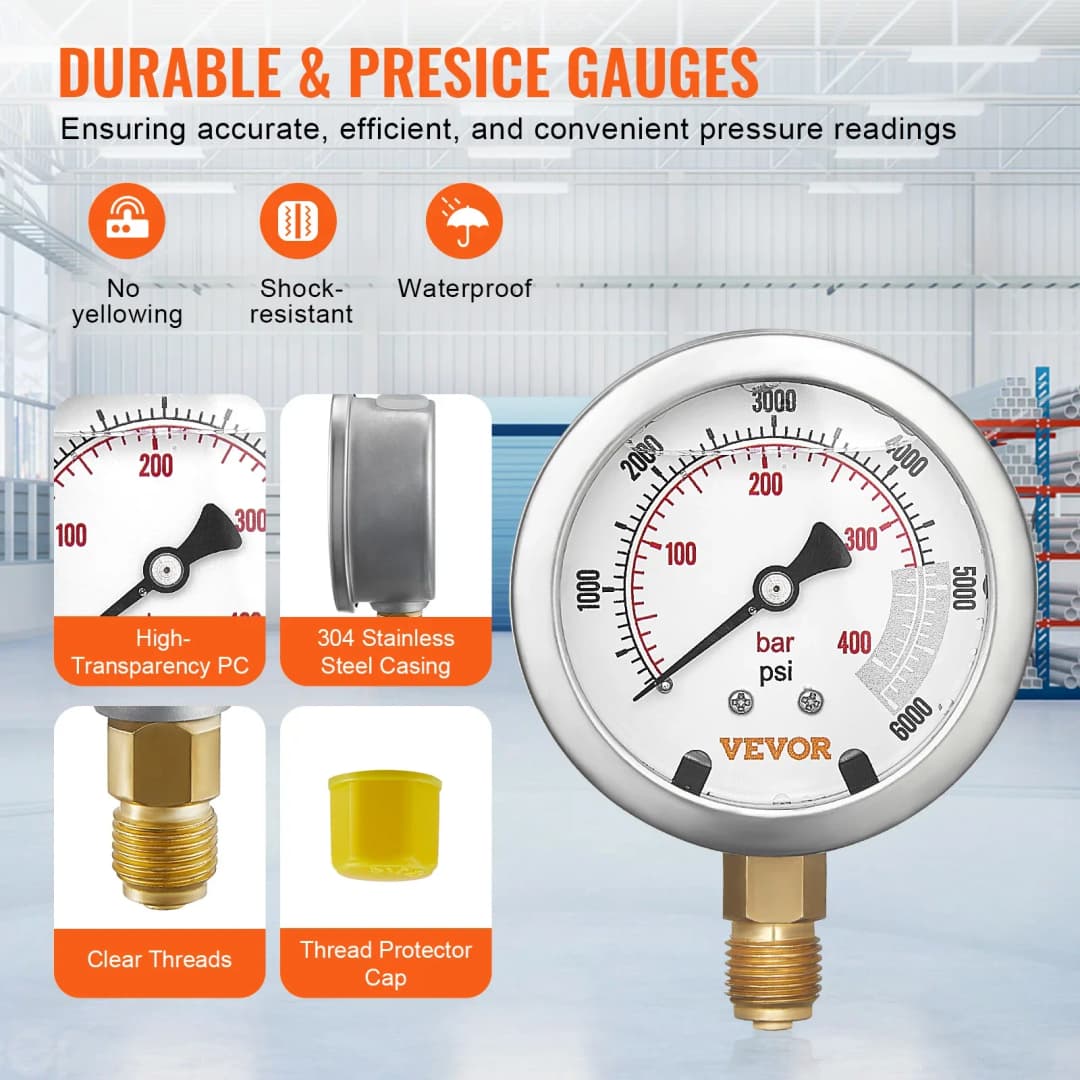 VEVOR Hydraulic Pressure Test Kit Excavator Hydraulic Test Gauge Set with Carrying Case for Excavator Tractors Machinery - 3