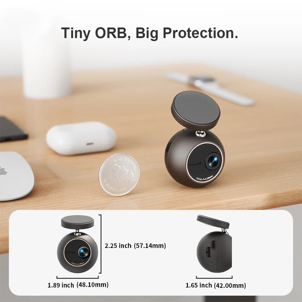 Dash Cam KAWA Tiny Video Recorder 2K Car DVR MINI ORB,Voice Control Car Camera,360° Rotate,180° Video Flip AUTO Dash Camera - 3