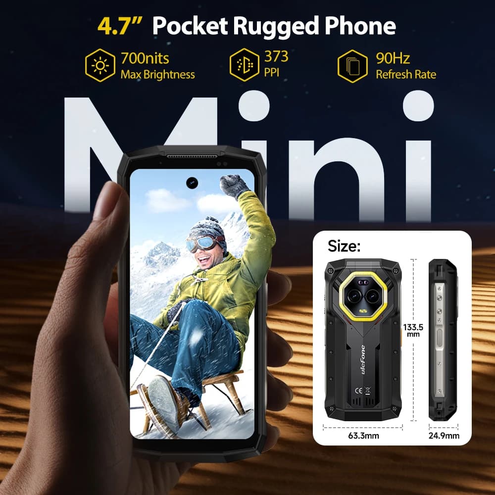 هاتف Ulefone 4.7 بوصة المتين أرمر ميني 20 برو 5G أندرويد 14 بسعة 16+256 جيجابايت مع إضاءة LED وكاميرا ليلية 64 ميجابكسل - 2