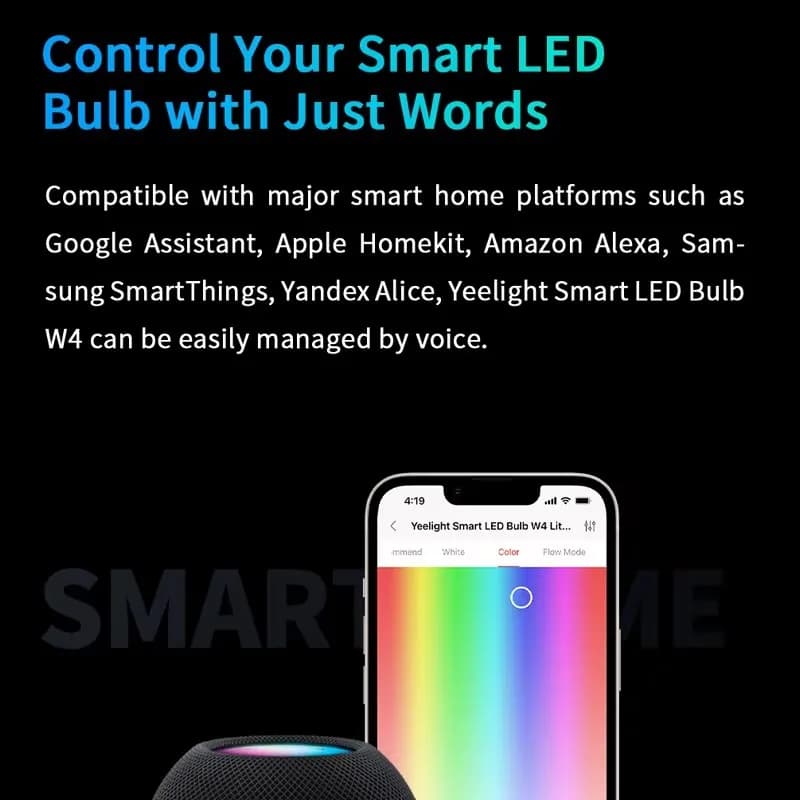 مصباح Yeelight الذكي LED W4 Lite E27 تحكم عن بعد BLE+WIFI 800lm 8W 2700-6500K إضاءة خزانة منزل ذكي متوافق مع Homekit جوجل أليكسا - 4