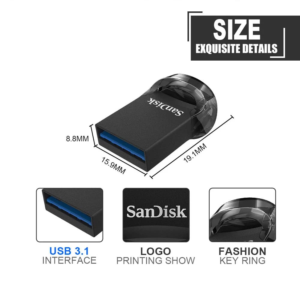 فلاشة SanDisk CZ430 USB3.0 صغيرة 130 ميجابايت/ثانية 128 جيجابايت 64 جيجابايت 32 جيجابايت 16 جيجابايت ذاكرة يو ديسك للابتوب التلفزيون السيارة الكمبيوتر - 6